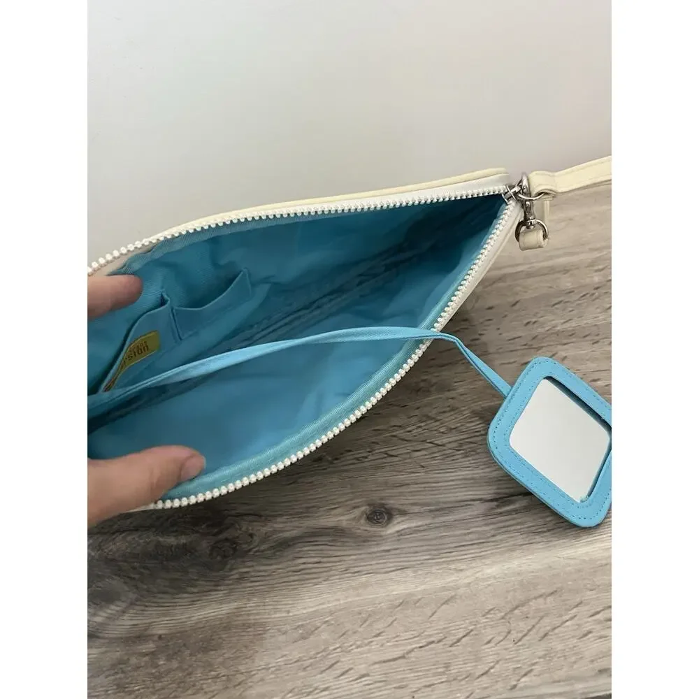 TRANSVERSION Funny Travel Theme Vinyl Makeup Bag Stewardess Airplane w/ Mirror